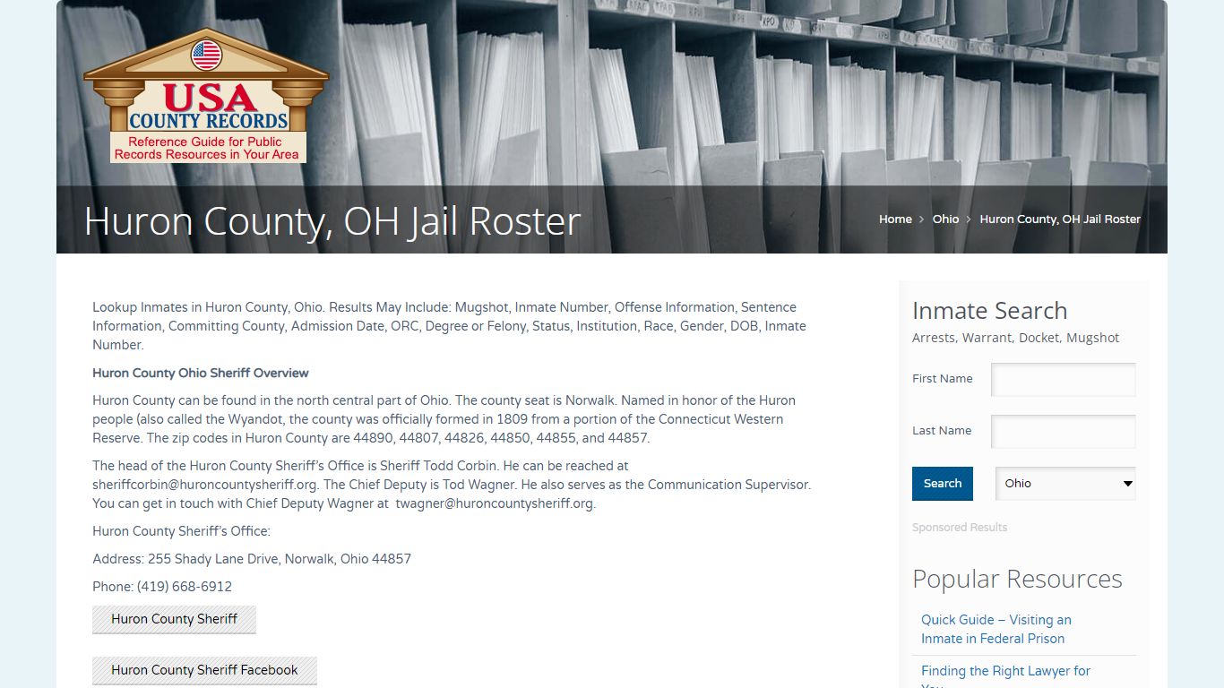 Huron County, OH Jail Roster | Name Search